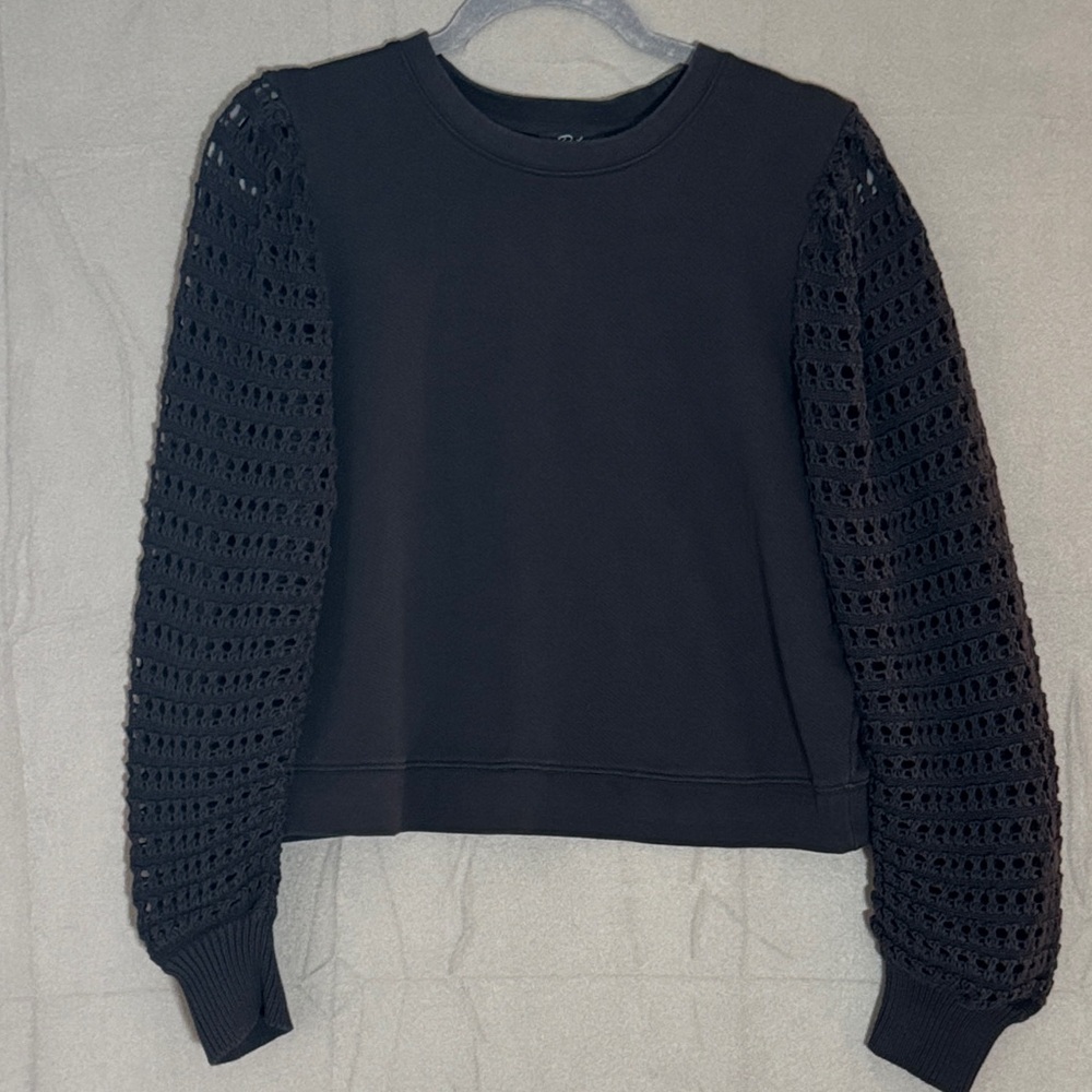 Rails Melody Black Crochet Arm Knit Cropped Sweatshirt